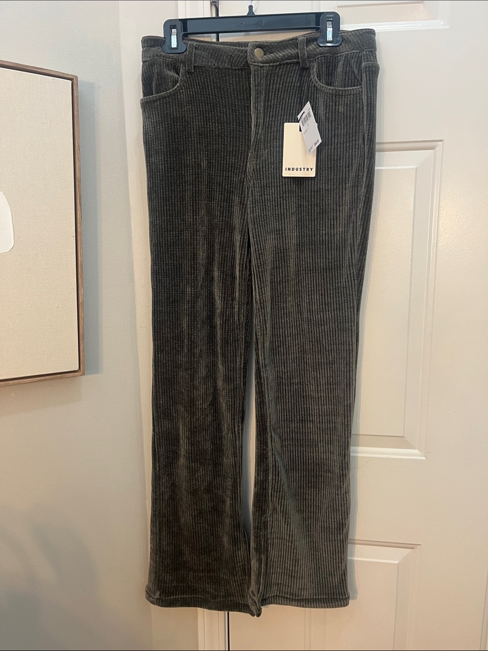 Corduroy slit Pant with Tag - Dark Charcoal